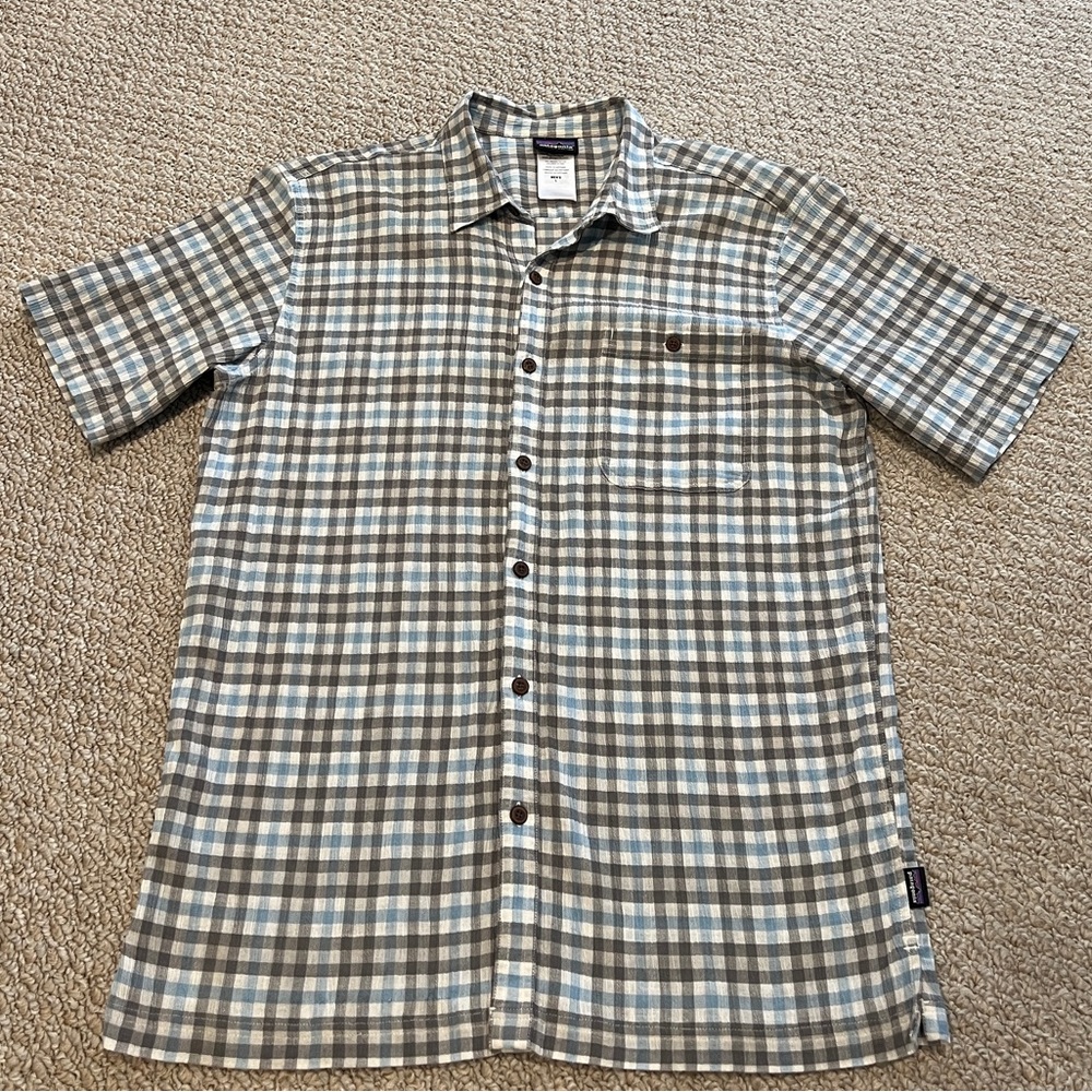 Patagonia Men Button Up Shirt Large Plaid Short Sleeves Organic Cotton Gorpcore